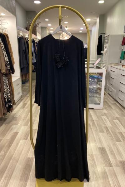 Ceremony Kolları Trikolu Tencel Uzun Basıc Elbise Siyah