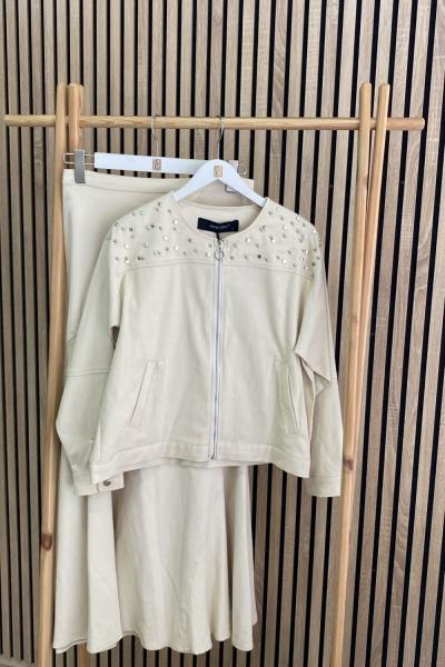 Ceremony Kısa Ceket Balık Etek Takım Krem