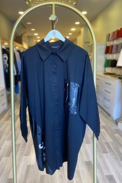 Ceremony Kuş Gözü Detaylı Boya Baskılı Paper Touch Gömlek Siyah