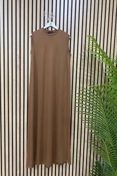 Ceremony Kolsuz Çelik Triko Elbise Taba