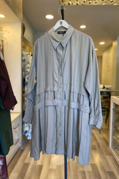 Ceremony Kafes Detaylı Önden Düğmeli Pasıon Tunik Gri