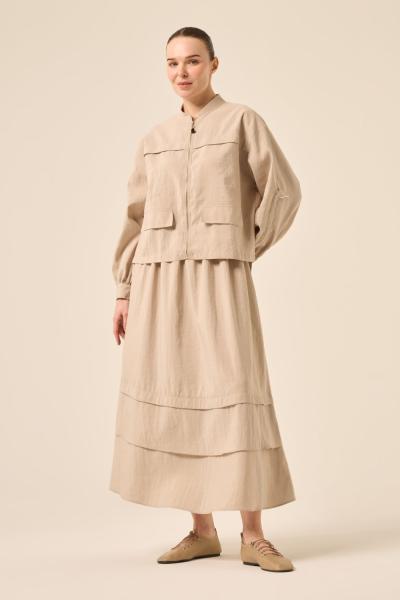 Ceremony Kolları Lastikli Stoper Detaylı Bolerolu Etekli Takım Taş Rengi