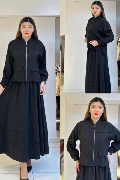 Ceremony Kolları Lastikli Stoper Detaylı Bolerolu Etekli Takım Siyah