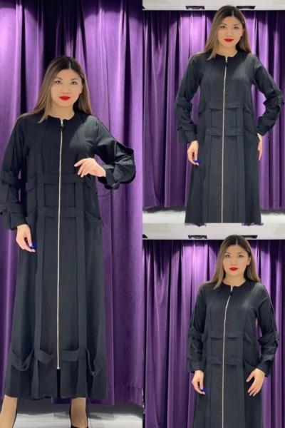 Ceremony Kolu ve Ön Bedeni Kafes Detaylı Fermuarlı Pasion Ferace Siyah