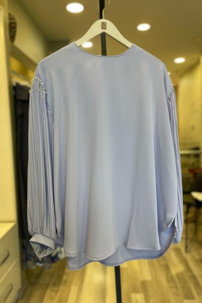 Ceremony Kolları İnce Pilise Ve İnci Detaylı Önü Kısa Bluz  Lila