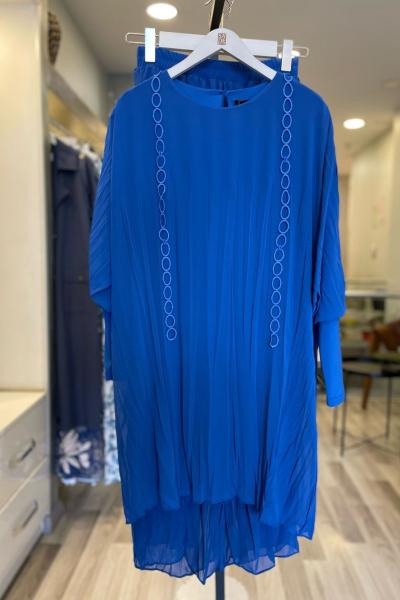 Ceremony Kolu Sandy Detaylı Zincir Halka İşlemeli Kraşlı Takım Saks Mavisi