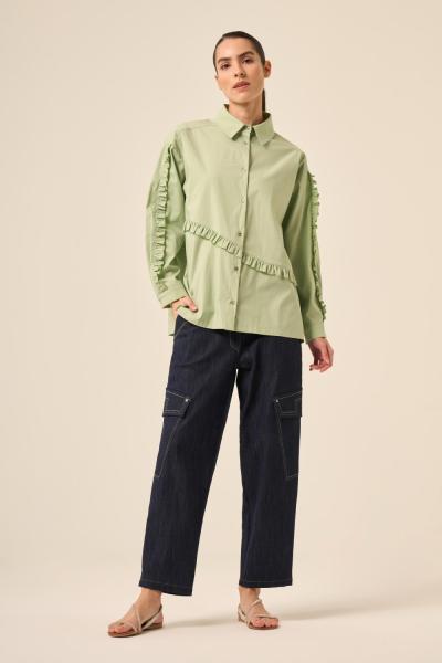 Ceremony Kolları Ve Önü Fırfır Detaylı Paper Touch Kısa Gömlek Yeşil