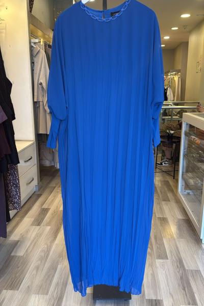 Ceremony Kolu Sandy Detaylı Kraşlı Şifon Elbise Saks Mavisi