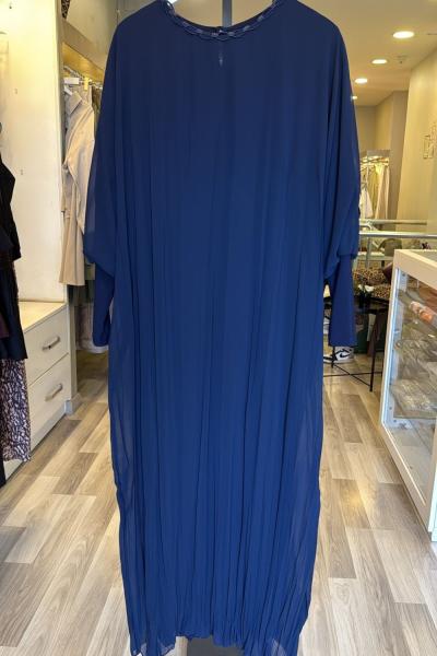 Ceremony Kolu Sandy Detaylı Kraşlı Şifon Elbise Lacivert