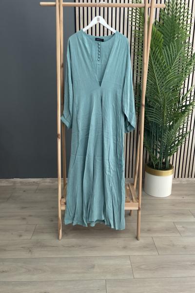 Ceremony Kolları Büzgü Detaylı İpek Cupra Ebise Su Yeşili