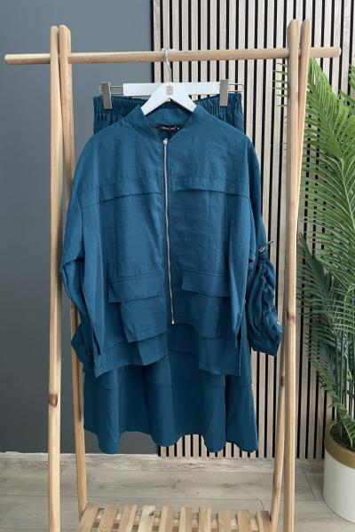 Ceremony Kolları Lastikli Stoper Detaylı Bolerolu Etekli Takım Petrol Yeşili