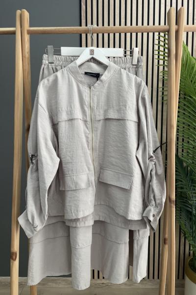 Ceremony Kolları Lastikli Stoper Detaylı Bolerolu Etekli Takım Taş Rengi