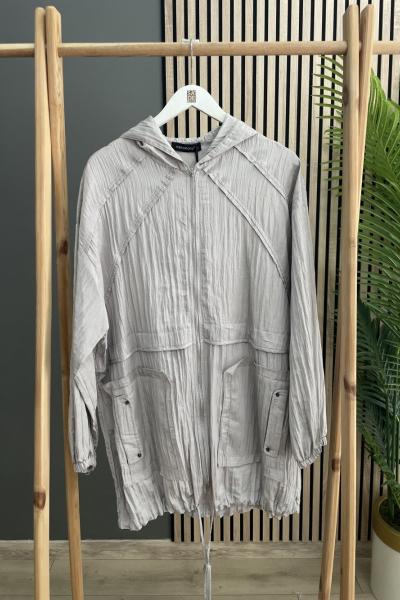 Ceremony Kapüşonlu Beli Aller Deteylı Caliante Kısa Fermuarlı Kap Gri