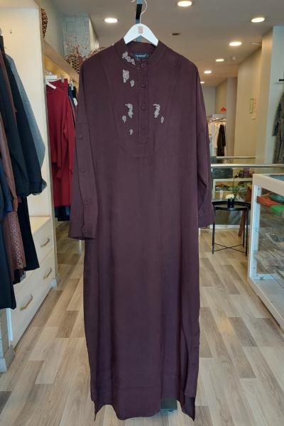 Ceremony 2026 KIŞ Kolları ve Etek Altı Düğme Detaylı Elbise Kahverengi