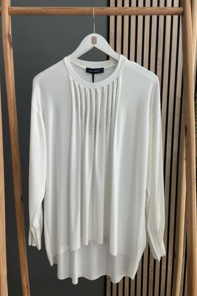 Ceremony Nervürlü Bluz Beyaz