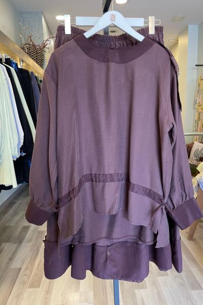 Ceremony Omuzları Apolet Detaylı Düğmeli Dubai Garnili Pasion Etekli Takım Kızıl Kahve