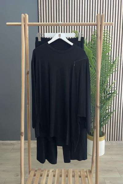 Ceremony Omuzu Ve Pantolonu Fermuar Detaylı Bambu Takım Siyah