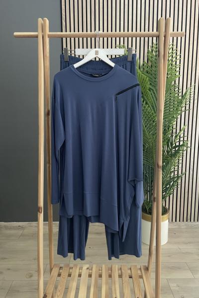 Ceremony Omuzu Ve Pantolonu Fermuar Detaylı Bambu Takım İndigo