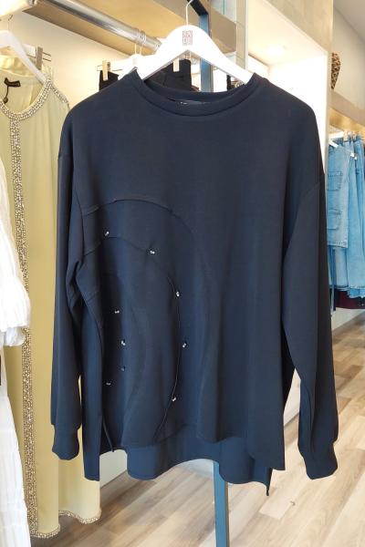 Ceremony Oval Kesikli Taş İşlemeli Adel Takım Siyah