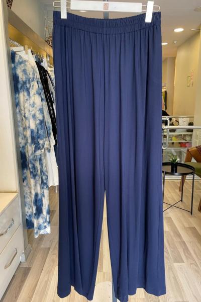 Ceremony Paçası Katlama Dikiş Beli Lastikli Bol Paça Bambu Pantolon Lacivert