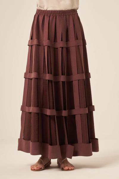 Ceremony Pasion Kafes Detaylı Dubai Etek  Kızıl Kahve