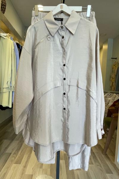 Ceremony Pantolonu Ve Tuniği Fermuar Ve Çıt Çıt Detaylı Dubai Takım  Bej