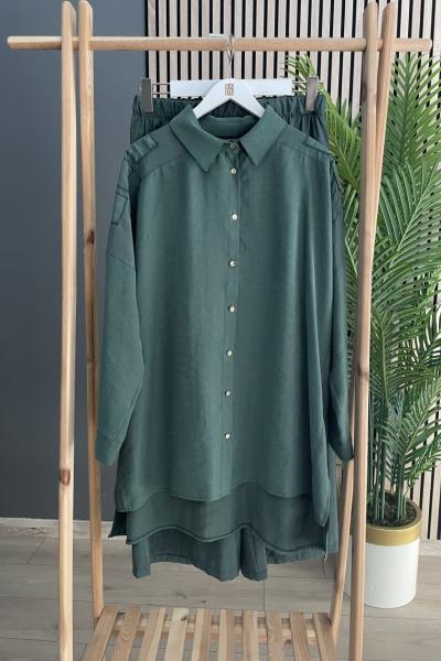 Ceremony Pantolonu Dubai Tuniği Pasion Önden Düğmeli Takım Yeşil