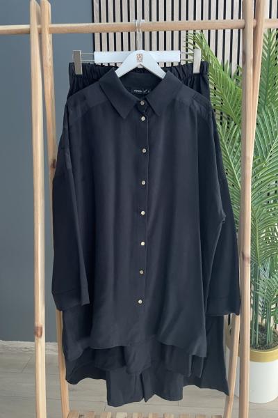 Ceremony Pantolonu Dubai Tuniği Pasion Önden Düğmeli Takım Siyah