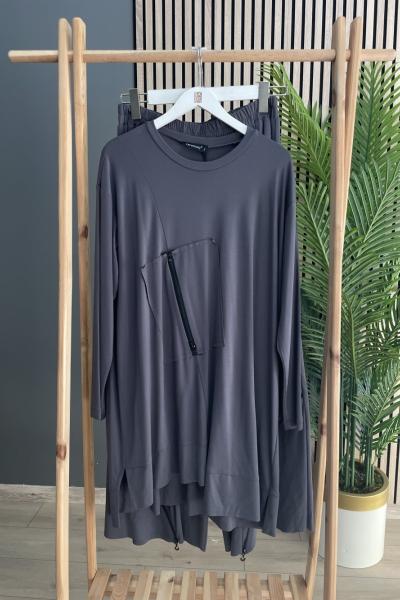 Ceremony Paçası Fermuar Detaylı Pantolonlu Bambu Takım Antrasit