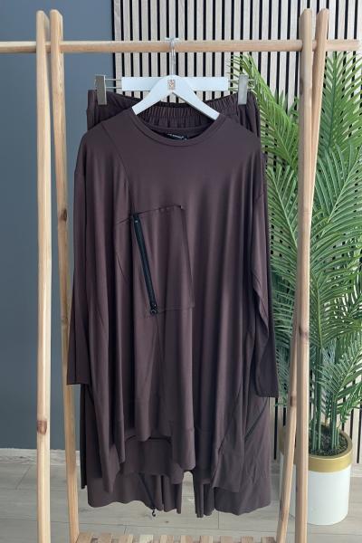 Ceremony Paçası Fermuar Detaylı Pantolonlu Bambu Takım Kahverengi