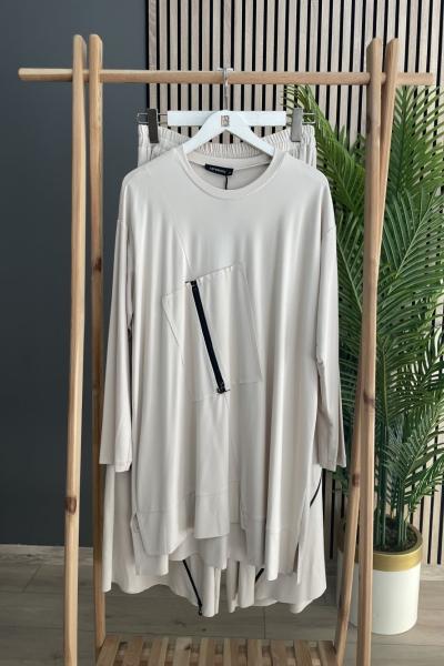 Ceremony Paçası Fermuar Detaylı Pantolonlu Bambu Takım Taş Rengi