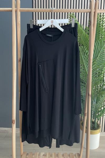 Ceremony Paçası Fermuar Detaylı Pantolonlu Bambu Takım Siyah