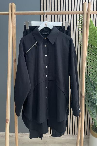 Ceremony Pantolonu Ve Tuniği Fermuar Ve Çıt Çıt Detaylı Dubai Takım  Siyah