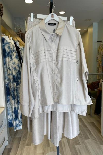 Ceremony Robası Pile Detaylı Etekli Pasion Takım Bej