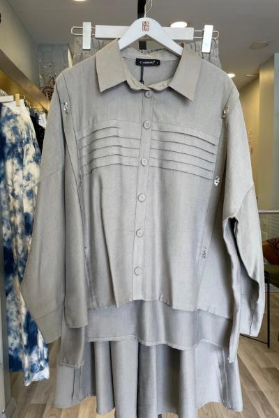 Ceremony Robası Pile Detaylı Etekli Pasion Takım Gri