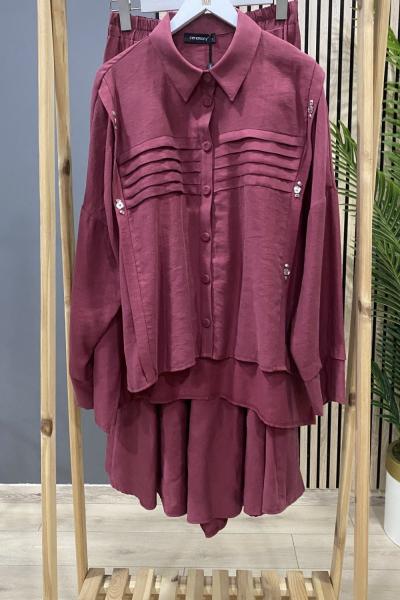 Ceremony Robası Pile Detaylı Etekli Pasion Takım Kırmızı