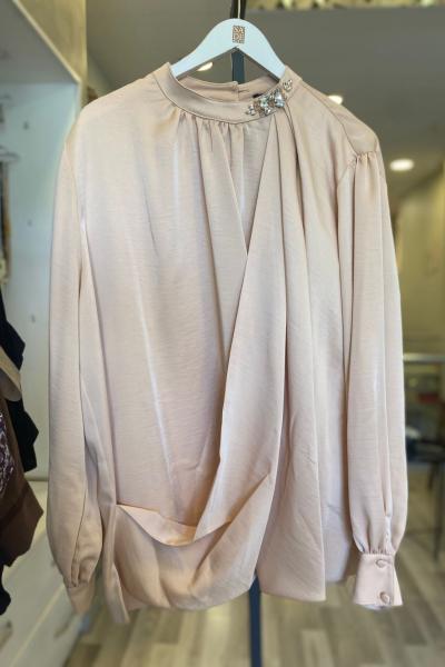 Ceremony Samar Yakası Taş İşleme Önü Anvelop Görünümlü Bluz Somon