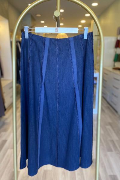 Ceremony Tencel Garnili Çoban Dikişli Kot etek Mavi