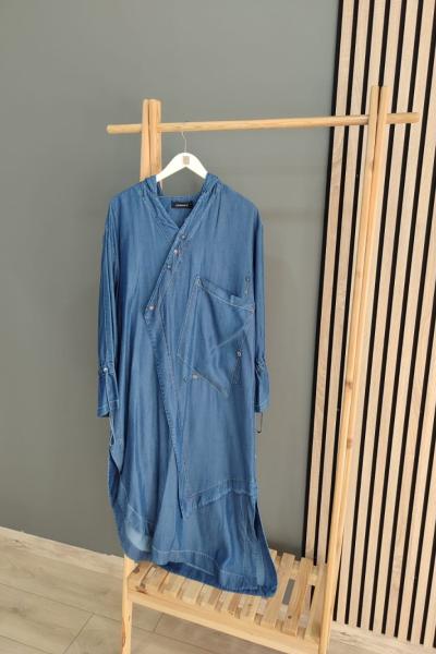 Ceremony Tek Büyük Cepli Asimetrik İspanyol Tencel Tunik Kot (Denim)