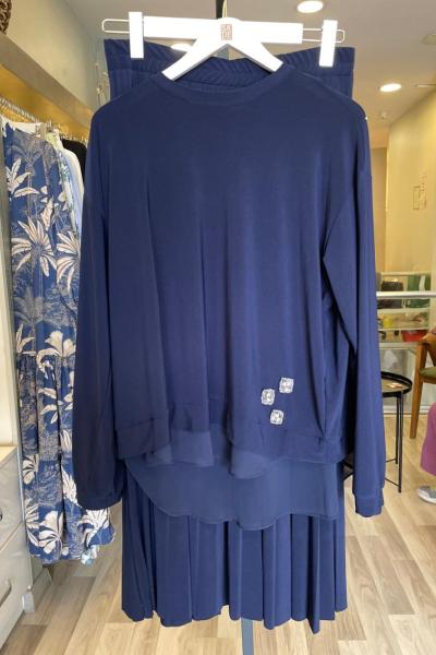 Ceremony Tuniğinin Önü Boncuk Taş Ve Şifon Detay Pliseli Sandy Etek Takım  Lacivert