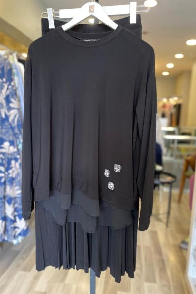 Ceremony Tuniğinin Önü Boncuk Taş Ve Şifon Detay Pliseli Sandy Etek Takım  Siyah