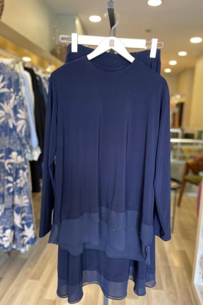 Ceremony Tuniğinin Ve Eteğinin Şifonlu Minik Aksesuar Detaylı Sandy Takım  Lacivert