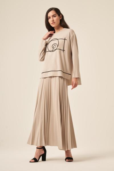 Ceremony Tuniğinin Önü İp Daire Ve Dubai Detay Bambu Pliseli Etekli Takım  Bej