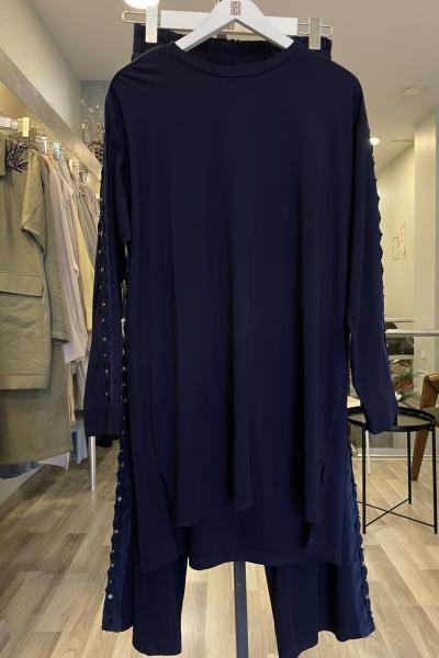 Ceremony Tuniğinin Ve Pantolonunun Yanları Zımba Taş Ve Dubai Detay Pantolonlu Takım  Lacivert