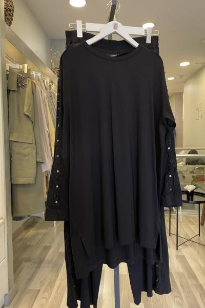 Ceremony Tuniğinin Ve Pantolonunun Yanları Zımba Taş Ve Dubai Detay Pantolonlu Takım  Siyah