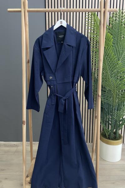 Ceremony Tek Cepli Zımba Detaylı Dubai Belden Kuşaklı Kap Lacivert