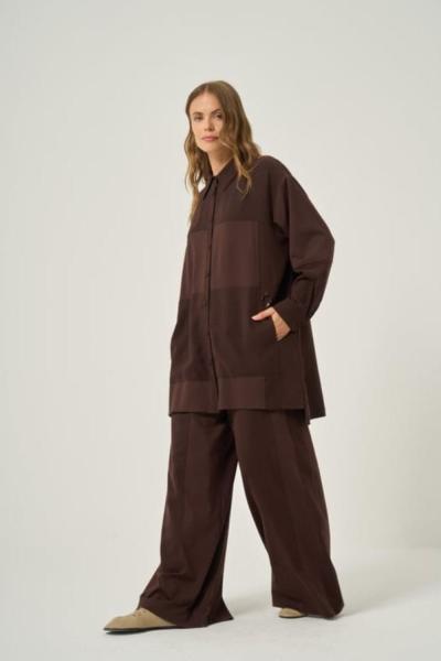Ceremony 2026 KIŞ Tuniği ve Pantolonu Bambu Detaylı Aksesuarlı Takım Kahverengi