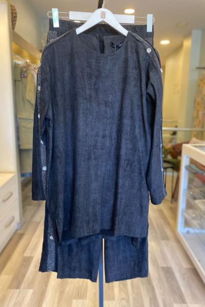 Ceremony Yanları File Ve Düğme Detaylı Tencel Takım Siyah