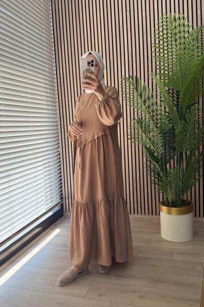 Ceremony Yandan Bağlamalı Cupra Elbise Camel