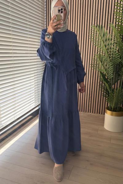 Ceremony Yandan Bağlamalı Cupra Elbise İndigo